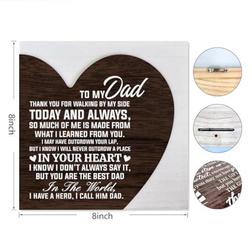 Gifts to My Dad, Heart Plaque Sign Decor, Heart Shaped Wooden Sign for Father's Day, Dad Birthday Gifts Idea from Daughter Son, Best Dad Gifts for Christmas, Hero Dad Gifts from Daughter Son