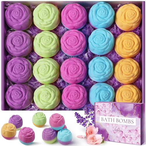 Bath Bombs for Women - 20 Pcs Handmade Natural Essential Oils Rose Bath Bombs, Home Spa Fizzies Bubble Bath for Women, Birthday Gifts for Women Her Self Care Gifts for Women Mom Wife