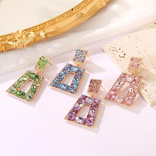 Canboer Gold Rhinestone Rectangle Dangle Earrings Sparkly Geometric Drop Statement Earrings Hypoallergenic for Women Party Prom