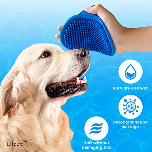 Dog Bath Brush Dog Grooming Brush, Lilpep Pet Shampoo Bath Brush Soothing Massage Rubber Comb with Adjustable Ring Handle for Long Short Haired Dogs and Cats
