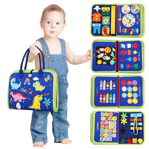 AJsupojouet Toddler Busy Book，Dinosaur Toys for Kids 3-5，Busy Board，Montessori Toys，Toddler Travel Toys，Educational Toys，Sensory Board Fine Motor Toys，Toddler Airplane Travel Essentials Quiet Books