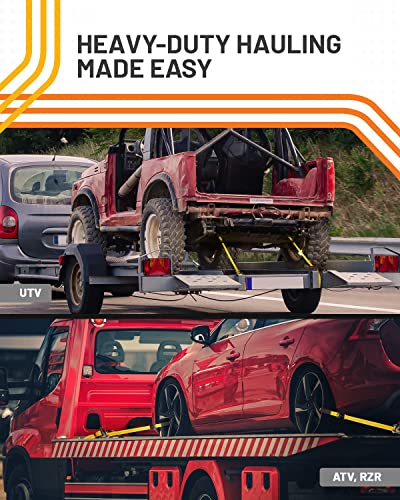 Strapinno Retractable Ratchet Tie-Down Strap, 2in x 15ft Heavy-Duty with Snap Hooks,10,000lbs Breaking Strength & 3,333lbs Working Load Limit, Comes with a 36-Inch Axle Strap (Direct Hook 1PC)