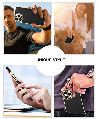 BENTOBEN Compatible with iPhone 14 Pro Max Case, Slim Luxury Electroplated Bumper Women Men Girl Protective Soft Case Cover with Strap for iPhone 14 Pro Max 6.7 inch,Black/Gold