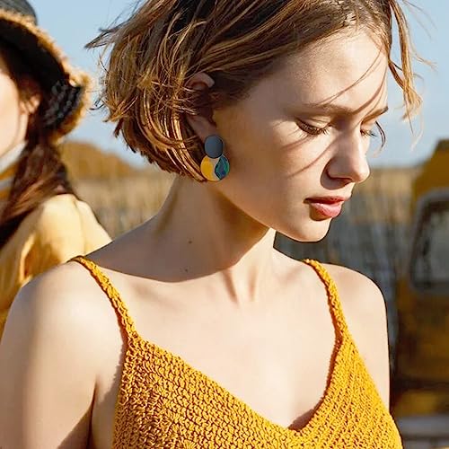 Polymer Clay Earrings for Women Colorful Dangle Stud Earrings Big Multicolor Geometric Earings Hypoallergenic Round Dangle Earrings for Womens (Green-1)
