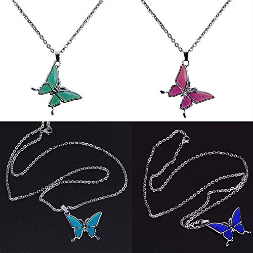 swqfzki Color Changing Butterfly Mood Necklace Emotion Feeling Pendant Necklace Adjustable Size Mood Ring 2pcs