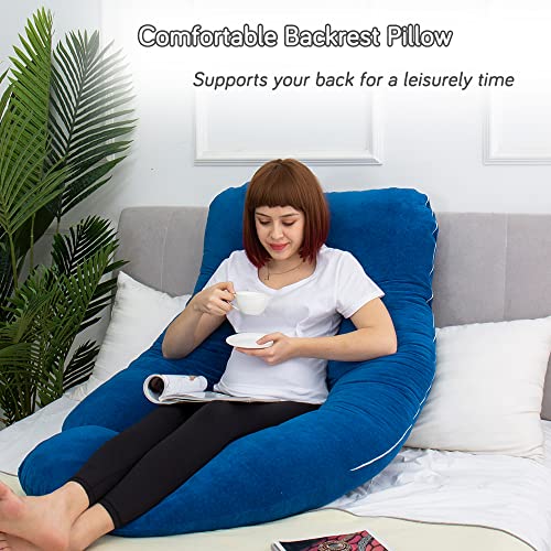 AMCATON 60 Inch Pregnancy Pillows for Sleeping, Extra Large U Shaped Body Pillow, Pregnancy Pillow, Maternity Pillow for Pregnant Women with Velour Cover (Blue)