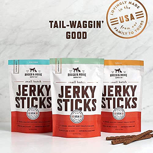 Rocco & Roxie Jerky Dog Treats Made in USA Healthy Treats for Potty Training High Value Real Meat Slow Roasted Snacks for Small, Medium & Large Dogs & Puppies Soft Chews, 1 Pound (Pack of 1)