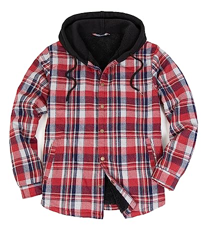 ZENTHACE Mens Sherpa Lined Hooded Flannel Shirt Jacket Fleece Plaid Shacket Jackets with Hood Fall Winter Overshirt Black S