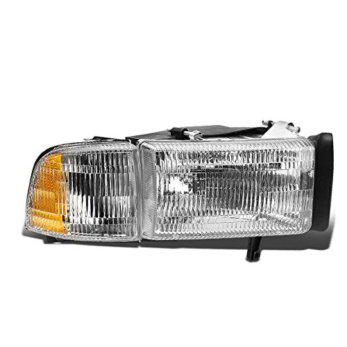 Auto Dynasty Halogen Headlights Assembly with Corner Lamp Compatible with Dodge Ram 1500 2500 3500 (Non-Sport Models) 94-02, Driver Left Side, Chrome Housing