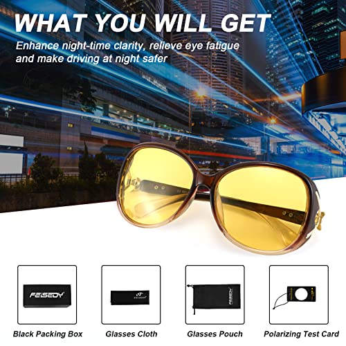 FEISEDY Women Classic Polarized Night Vision Driving Glasses Anti Glare Ladies Yellow Lens Sunglasses B2730