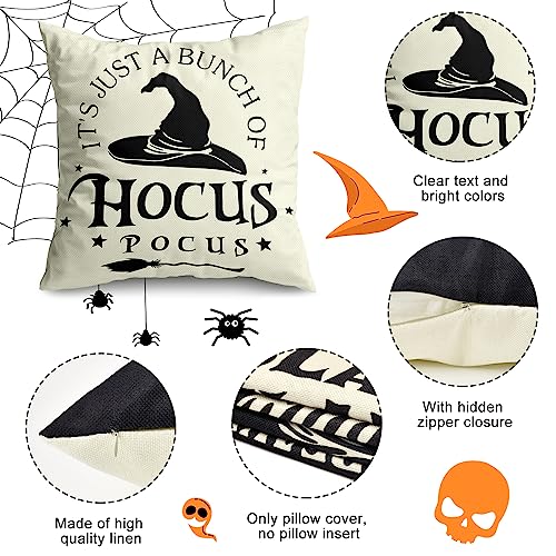 Halloween Decorations Pillow Covers 16x16 Set of 4 Halloween Decor Hocus Pocus Farmhouse Saying White Black Outdoor/Indoor Fall Pillow Covers Decorative Cushion Cases for Home Sofa Couch Bed Chair