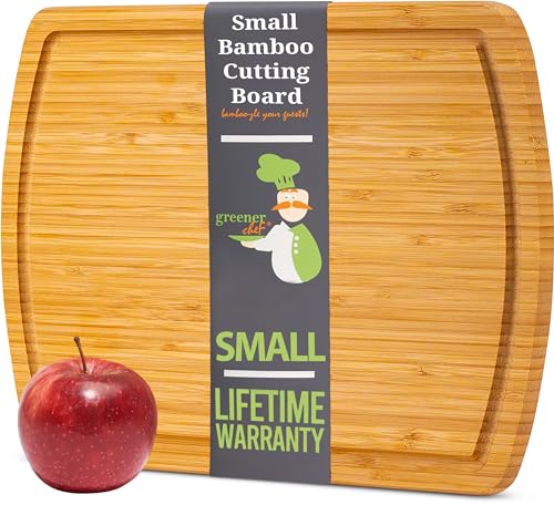 Greener Chef Safest No Glue Small Bamboo Cutting Board 12 Inch – Lifetime Replacements, Family-Friendly Organic Wood Cutting Boards for Kitchen - Wood Cutting Board and Chopping Board