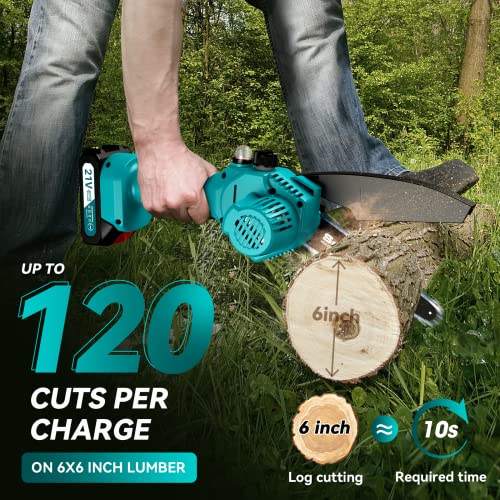 Seesii Mini Chainsaw 6 inch,Cordless Chainsaw w/ 2x2000mAh Batteries,Oiler System & Replacement Chain,Handheld Electric Chain Saw w/Safety Lock,Battery Powered Chainsaw for Wood Tree Cutting, CH600+