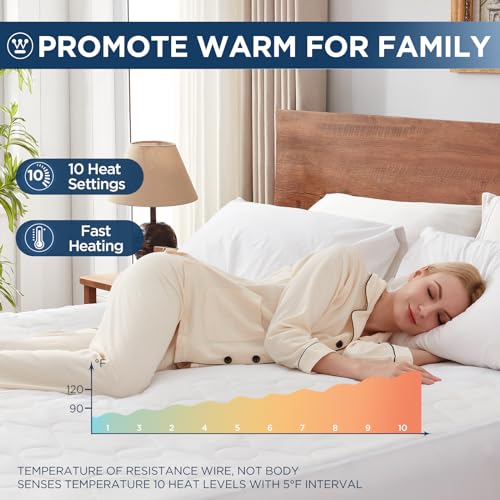 Westinghouse Full Size Heated Mattress Pad, Bed Warmer Electric Mattress Cover with 10 Heat Settings Dual Controller, 1-12H Auto Shut Off, Fit Up to 15" Deep Pocket, Machine Washable, 54x75 Inch