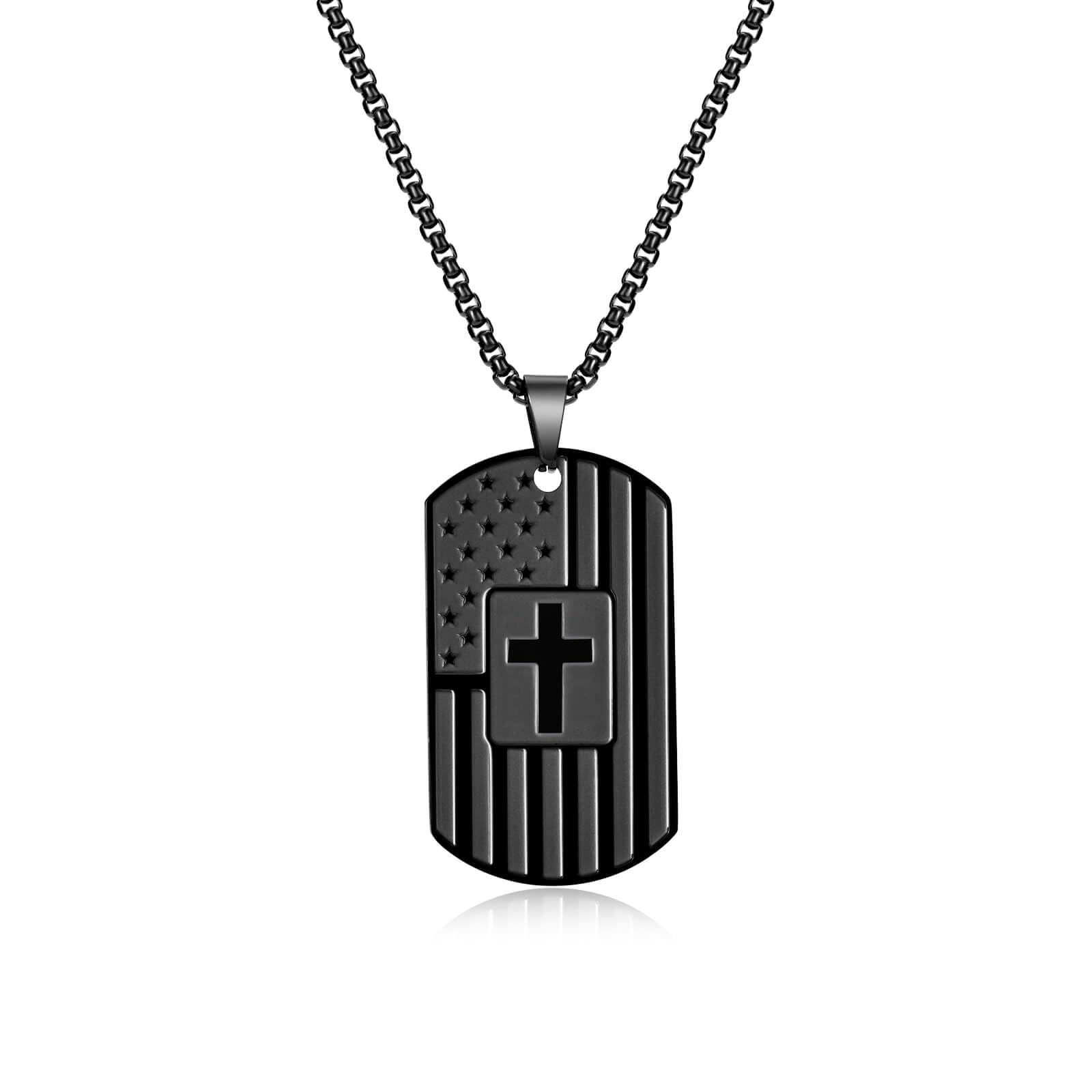 Coolvy To My Grandson Necklace from Grandma, Dog Tag Cross Necklace for Men, Birthday Graduation Back To School Christmas Gifts for Grandson (Grandson Gifts From Grandma - Never, Black)