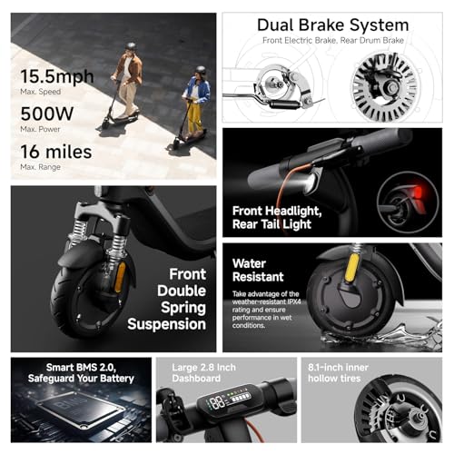 Segway Ninebot E2 Plus II Electric Scooter, 15.5 MPH, 16 Miles Max Range, Front Suspension, 8.1" Shock-Absorbing Tires, Dual Brakes, Scooter for Adults, UL-2272 2271 Certified