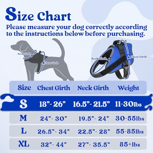 rabbitgoo Dog Harness Small Sized, No Pull No Choke Pet Vest, Easy Wearing with One Buckle, Reflective, Adjustable Pet Harness with Molle for Walking, Training, Blue, S