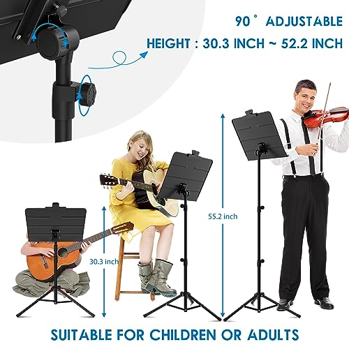 K KASONIC - Dual-Use Folding Sheet Music Stand & Desktop Book Stand with Portable Carrying Bag, Sheet Music Folder & Clip Holder (Black)