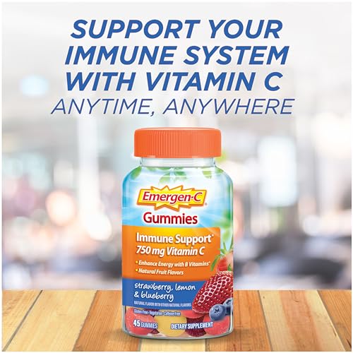 Emergen-C 750mg Vitamin C Gummies for Adults, Immune Support Gummies, Gluten Free, Strawberry, Lemon and Blueberry Flavors - 45 Count