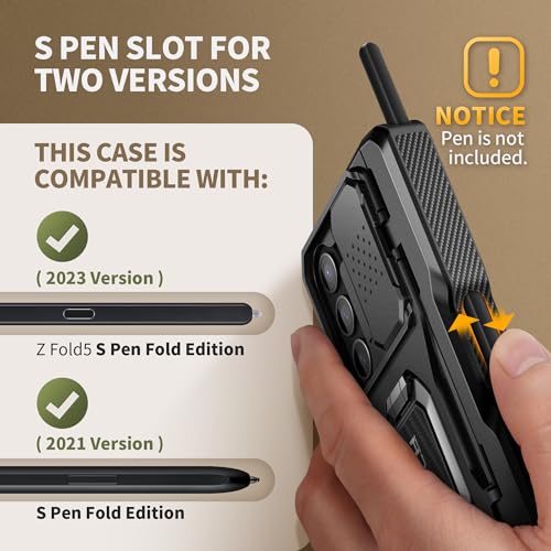 TONGATE for Z Fold 5 Case with Ring Stand, Built-in Z Fold5 S Pen Holder, Shockproof Rugged Phone Case with Screen Protector & Slide Camera Cover & Belt Clip for Samsung Galaxy Z Fold 5 2023, Black
