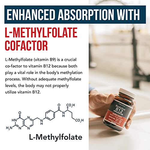 BioActive Vitamin B12 - 5000 mcg, Contains 3 BioActive B12 Forms Plus Methylfolate Cofactor - Methyl B12, Adenosyl B12 & Hydroxy B12 | Supports Energy, Metabolism & Mood | Vegan, Non-GMO (60 Servings)