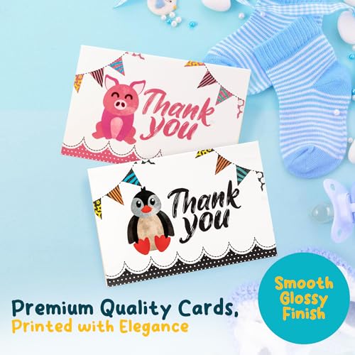 Only Zest Baby Shower Thank You Cards with Envelopes, 50 Pack Birthday Thank You Cards, 4x6 Blank Note Cards, Cute Thank You Cards Animal Themed Kids Birthday Party