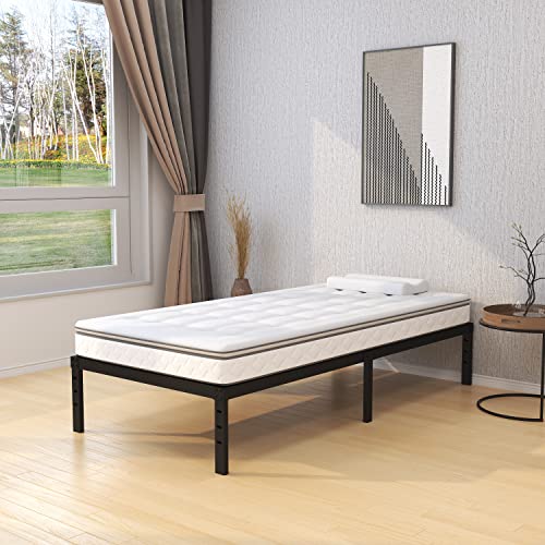 Upcanso 18 Inch Twin Bed Frames No Box Spring Need, Metal Platform Bed Frame Twin Size with High Storage, Eassy Assembly 2,500 Lbs Heavy Duty Bedframes, Black