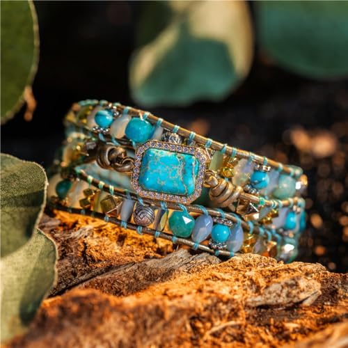 YGLINE Natural Stone Bracelet 5 Wraps Bracelet Handmade Blue Color Boho Bracelet for Women Bracelet
