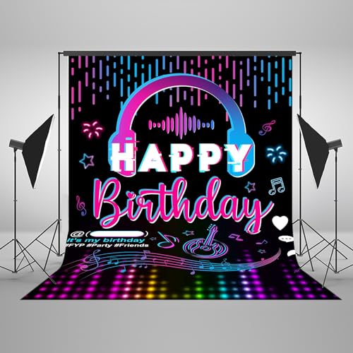 Mocsicka Music Happy Birthday Party Backdrop Musical Social Media Birthday Party Supplies Social Media Photography Background Musical Theme Birthday Party Supplies (6x4ft)