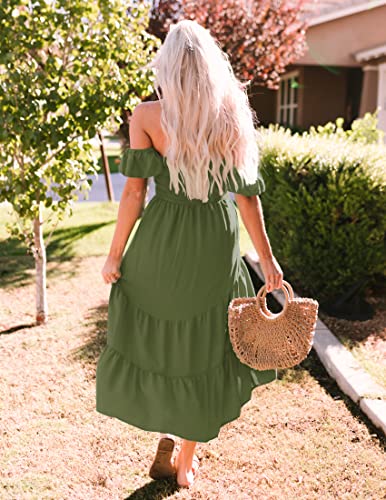 ZESICA Women's 2024 Summer Boho Off Shoulder Short Sleeve Smocked Ruffle Swing High Low Mermaid Cocktail Party Dress,SkyBlue,Small