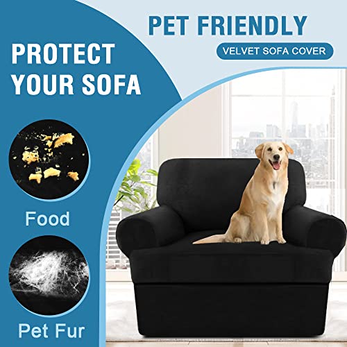 H.VERSAILTEX Sofa Cover 3 Piece Sofa Slipcovers Thick Velvet Couch Cover Furniture Protector Stretch Sofa Covers for 2 Cushion Couch with 2 Individual T Cushion Covers Washable, Stone Blue