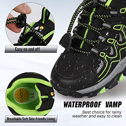 UOVO Boys Shoes Boys Sneakers Boys Tennis Running Shoes Waterproof Hiking Shoes Kids Athletic Outdoor Sneakers Slip Resistant(Little/Big Boys) Black/Green 6.5 Big Kid