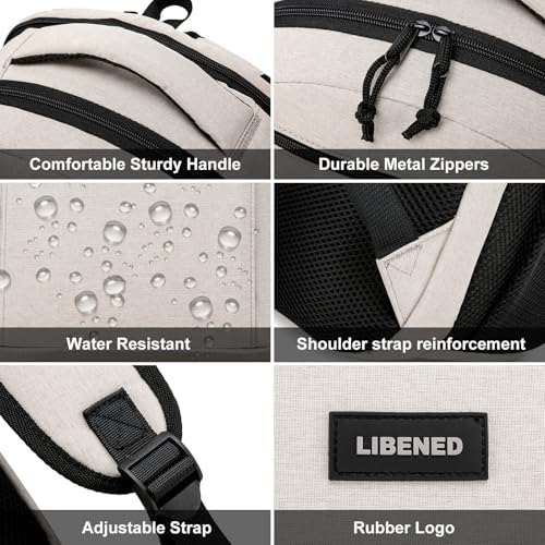 LIBENED School Backpacks for Teens Boys and Girls, Laptop Teens backpack with USB Charging Port, 15.6 Inch Water Resistant Mochila for Work, College, Beige