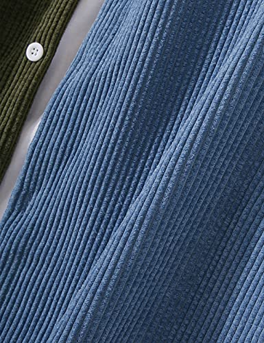 UANEO Mens Shacket Patchwork Long Sleeve Button Down Corduroy Shirts for Men (ArmyGreen-S)