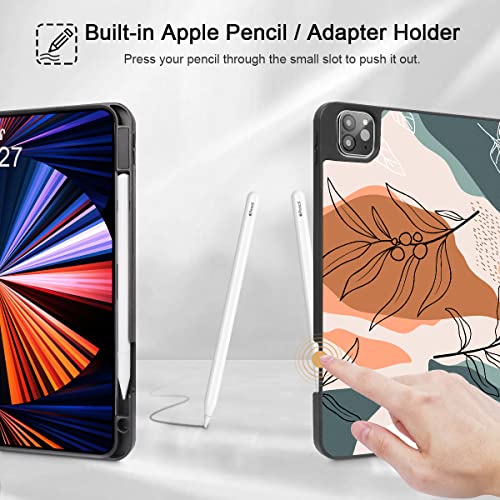 Tuiklol Case for M2 iPad Pro 12.9 inch Generation 6th/5th/4th/3rd 2022 2021 2020 2018 Release - Built in Pencil Holder Slim Protective Stand Back Cover with Auto Wake/Sleep iPad Cover,Moon and Star