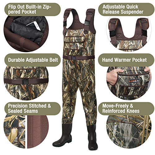 HISEA Neoprene Chest Waders for Men with 200G Boots Duck Hunting Waders with Boot Hanger