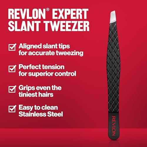 Revlon Expert Slant Tip Hair Removal Tweezers, High Precision, Holiday Gifts, Stocking Stuffer Gifts, Stainless Steel, 1 Count