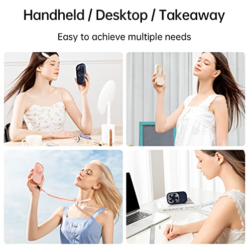 JISULIFE Handheld Mini Lash Fan with Bracket, Small Portable USB Rechargeable Personal Makeup/Eyelash Fan with 3 Speeds for Women Mom Girls Office Outdoor Travel Beige