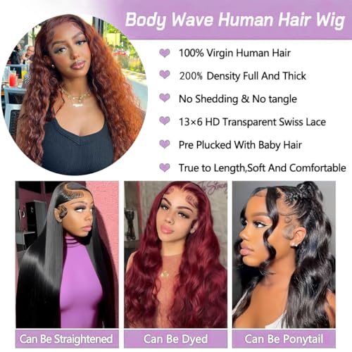 20 Inch 13x6 Chocolate Brown Lace Front Wig Body Wave Glueless Wig Human Hair 200% Density Hd Transparent Front Wigs Human Hair Pre Plucked with Baby Hair Brown Colored Wigs for Women Human Hair