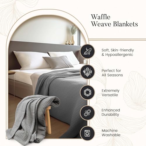 Queen Size Cotton Waffle Blanket - Breathable & Soft, Perfect for Queen & Full Size Beds (90 X 90 Inches), Lightweight Mint Green Blanket
