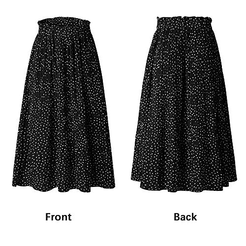 EXLURA Womens High Waist Polka Dot Pleated Skirt Midi Swing Skirt with Pockets