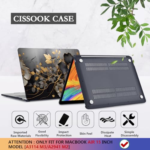 CISSOOK for MacBook Air 15 inch M3 M2 Case 2024 2023 Release A3114 A2941, Tropical Hard Shell Case with Keyboard Cover Skin + Type C to USB Adapter for MacBook Air 15 2024, Tropical Palm Leaves