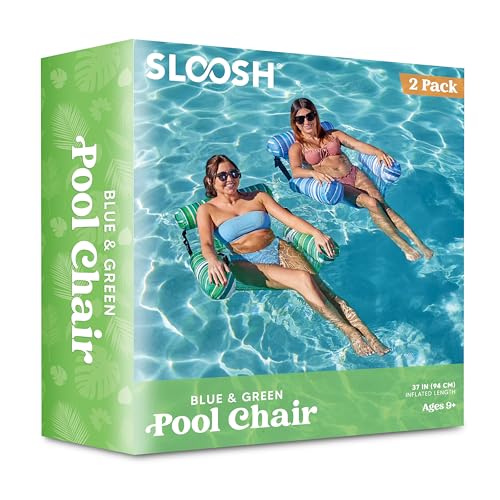 Sloosh Pool Floats Chairs Adult, 2 Packs Inflatable Pool Lounge Chairs,Blow up Hammock Pool Noodles Floats for Adults,Stripe Pattern Floating Water Chair for Pool Lake River(Stripe)