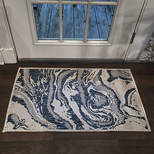 LR Home Ox Bay Seamas Abstract Oasis Indoor/Outdoor Accent Rug, White/Blue, 1'10" x 3'0"