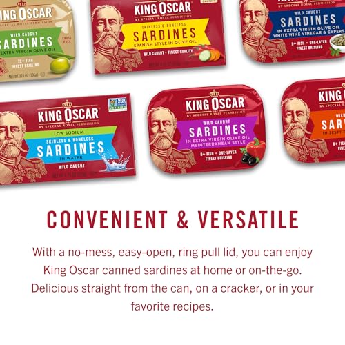 King Oscar Premium Sardines in Zesty Tomato Sauce, 3.75 Ounce Cans (Pack of 12), Wild Caught Canned Sardines