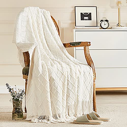 inhand Knitted Throw Blankets for Couch and Bed, Soft Cozy Knit Blanket with Tassel, Diamond Brown Lightweight Decorative Blankets and Throws, Farmhouse Warm Woven Blanket for Men and Women, 50"x60"