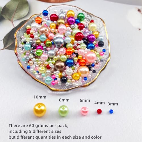 LIMAOLLY 60g Mixed 3-10mm Round Pearl Beads with Hole Loose Satin Plastic Crafts Beads for DIY Jewelry Making Vase Fillers Key Chains Birthday Party Home Decoration(Yellow Series)