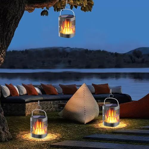 Solar Hanging Lanterns Outdoor, Flickering Flames Outdoor Solar Lights Hanging Lanterns Waterproof Decoration Lighting for Table, Garden, Patio, Tree, Yard, Driveway (1 Pack)