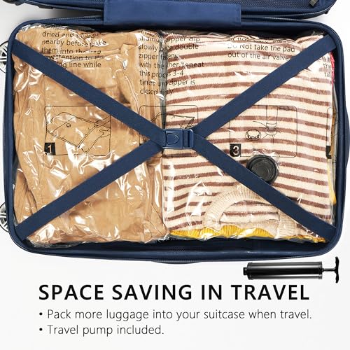 Vacuum Storage Bags 8 Small, Space Saver Bags with Travel Hand Pump, Compression Airtight Sealer Bags for Clothes, Bedding, Pillows, Comforters, Blankets