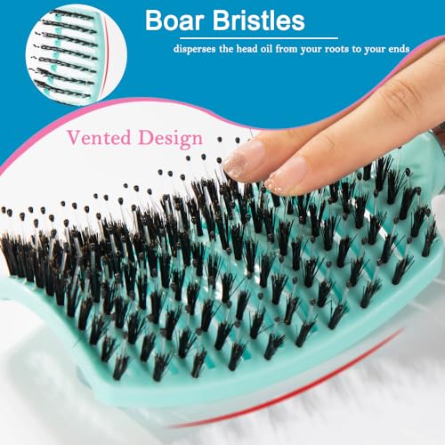 TaiBest Boar Bristle Hair Brush Set - Dry/Wet Hair Brush Detangler for Fine, Thick, Curly Hair - Curved and Vented Hair Brush for Women, Men or Kids